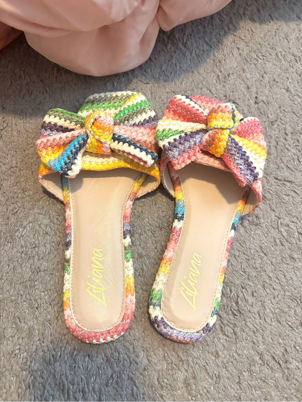 Women's Multicolor Crochet Bow Slide Sandals